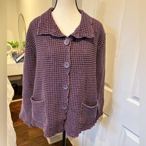 Focus Purple Waffle Knit Jacket Cozy Button Front Size S